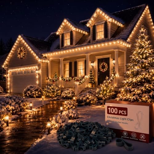 Namalu 100 Pcs Christmas Light Clip Outdoor Gutter Light Clip,Plastic,Green