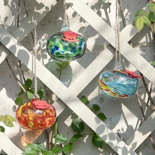 QFkris Blown Glass Hummingbird Feeder for Outdoors Hanging