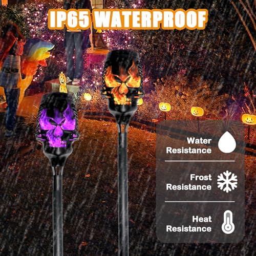 Halloween Solar Skull Stake Lights, Pathway Decor, 8 Pc, Purple