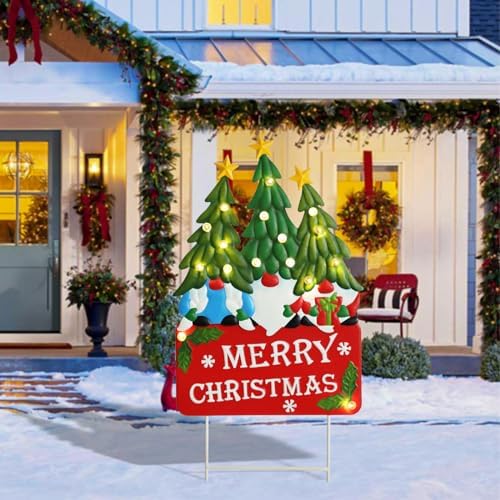 Afirst Christmas Gnomes Yard Sign Stakes Light Up Garden Decorations