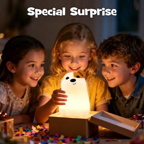 Cute Smile Puppy Night Light RGB Rechargeable for Nursery Bedroom