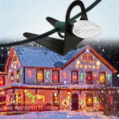 200 Pack Christmas Light Clips, Sit-to-Stand Gutter Shingle Tabs Christmas Light Hooks, Work with C7, C9 for Holiday String Light Outdoor, Roof, Roofline, Rooftop, Pack of 200