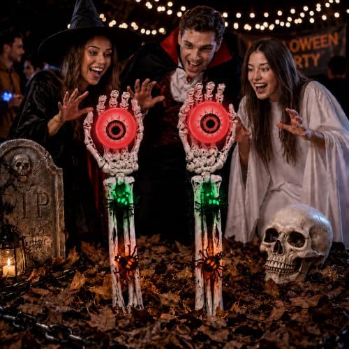 Halloween Decorations Skeleton Arms Hands 2 Packs with Blue Eyeball Lights