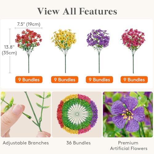 Lifewit Artificial Flowers for Outdoor, Faux Flowers for Garden Decor