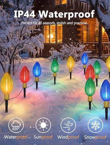 7Ft Jumbo C9 Christmas Pathway Lights Outdoor, Xmas Decorations Stakes