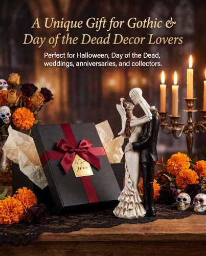 iStatue Skeleton Bride and Groom Figurine Cake Topper, Resin Gothic Wedding Couple Statue for Halloween Day of the Dead Decor | Spooky Romantic Wedding Tabletop Decoration, (Small, Dancing)