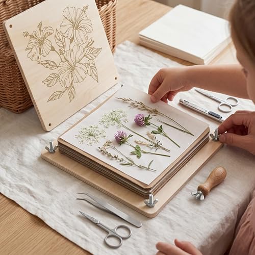 FOCHIER F Flower Press Kit for Adults & Kids, Extra Large Wooden Flower Press Kit with Tools, 30 Blotting Papers, for Pressed Flowers, Resin Art, DIY Crafts & Flower Preservation