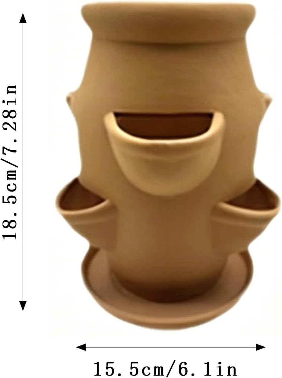 Strawberry Planter Pot Tower,Multi-Pocket Vertical Terracotta Plant Pot,Embossed Stacked Growing Pot for Succulent Herb