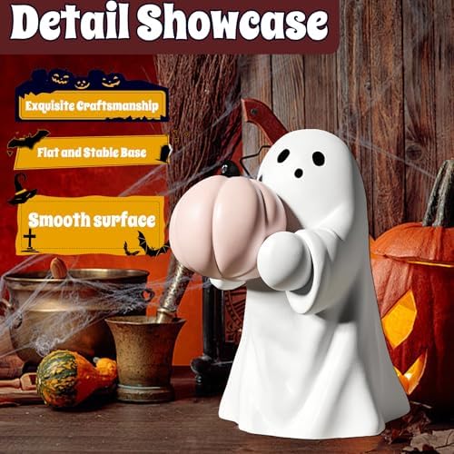 Halloween Ghost Figurine Funny Pumpkin Ghost Statue Ghost Decoration Holding for Gift Props Tabletop Home Decor Best Gifts for Anniversary Weddings