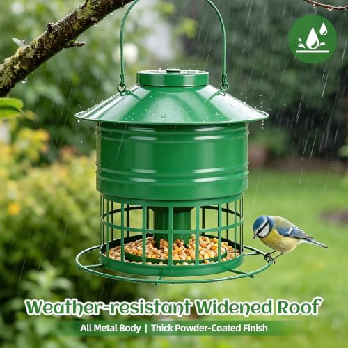 Bird Feeder for Outdoors, Squirrel Proof Bird Feeder for Outside 10LB Metal Caged Wild Bird Feeder with 32 Feeding Ports, Hanging Birdfeeder for Small Birds, Cardinals, Bluebirds, Finches (Green)