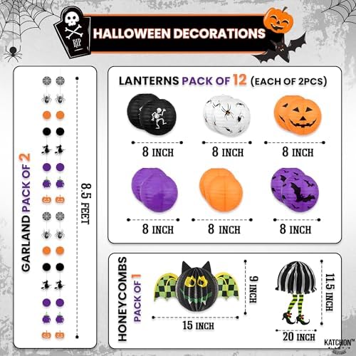 KatchOn Halloween Hanging Paper Lanterns Set, Pack of 15