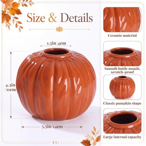 FoldTier Orange Pumpkin Fall Flower Vase 5.5" Ceramic Pumpkin Flower Pot