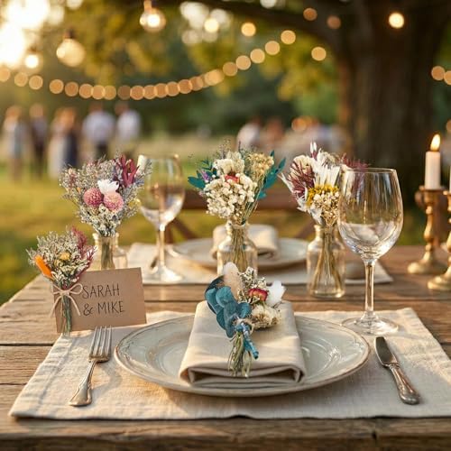 12/24PCS Handmade Dried Flower Bouquet with Stems Natural Dried Wildflowers 7.5 Inch Mini Dry Flowers for Vase Farmhouse Decor, Wedding Styling, Photography Props, Gift DIY(24pcs, Bright)