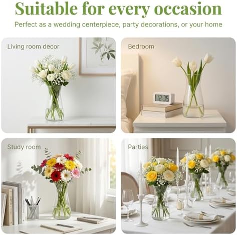 8 inch Glass Flower Vases for Flower 2 Pack,Clear Glass Vases