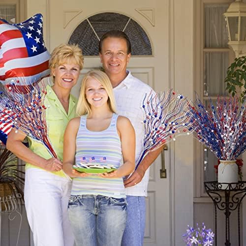 Giegxin 32 Pack Labor Day Centerpiece Decor Red White Blue Stem Picks