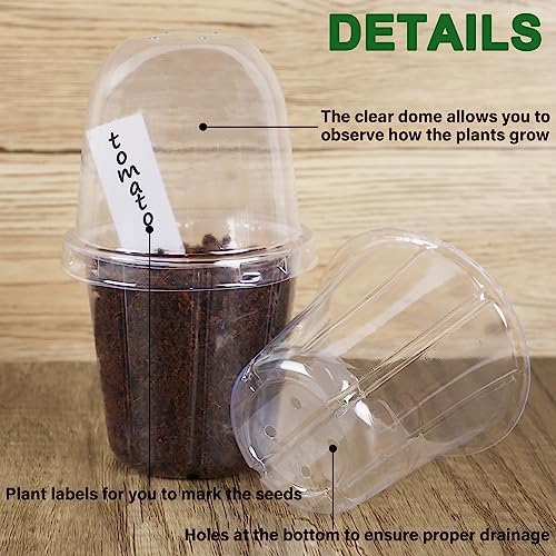winemana 36 Set Nursery Pots with Humidity Dome, Clear Nursery Pots for Plants, Seed Starting Pots with Drainage Holes & Plant Labels for Vegetables Flowers Garden Plants