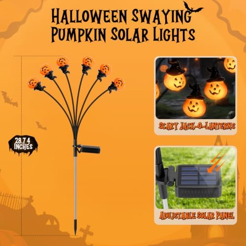 2 Pack Pumpkin Solar Halloween Lights Outdoor,Halloween Decorations