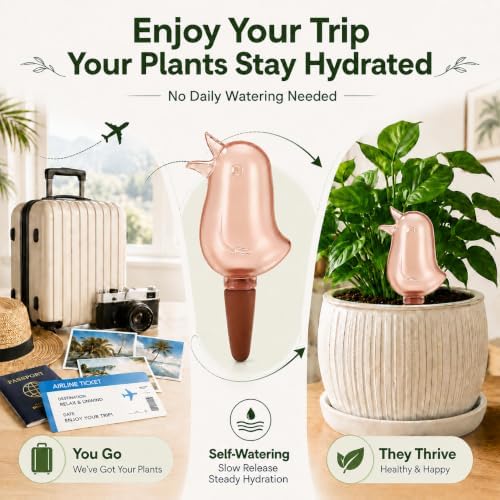 4 Pack Self Watering Spikes for Indoor Plants, Plant Watering Devices with Bird Shape, Automatic Irrigation Spikes for Potted Plants, Vacation Plant Waterer System (Red)