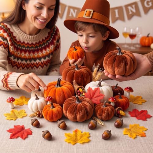 36Pcs Velvet Pumpkin Fall Decor Set Thanksgiving Decorations