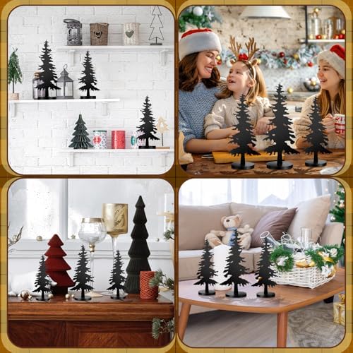 Shimeyao 3 Pcs Metal Pine Tree Decor, Black Christmas Decor with Wood Base