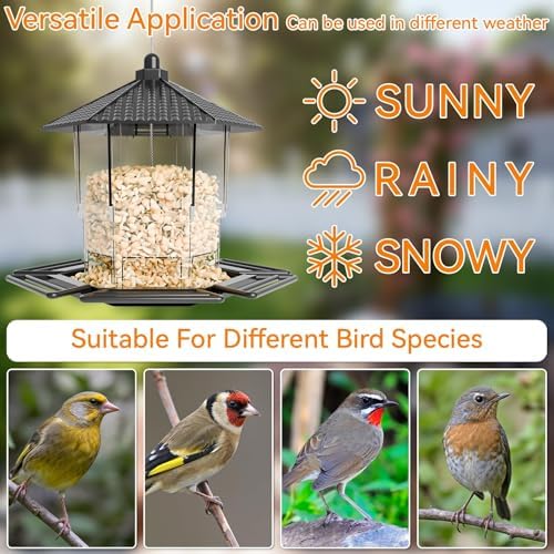 Yieach Hanging Bird Feeder for Outdoors,Large Hopper Squirrel Proof Birdfeeder for Cedar,Red,Cardinal,Blue Jay and Wild Birds,Easy to Feel Birdhouse & Bird Seed Feeder & Gazebo for Outside,Tree,Black