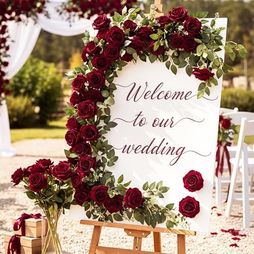 Auihiay 104PCS Burgundy Roses, Faux Roses, Artificial Flowers Roses