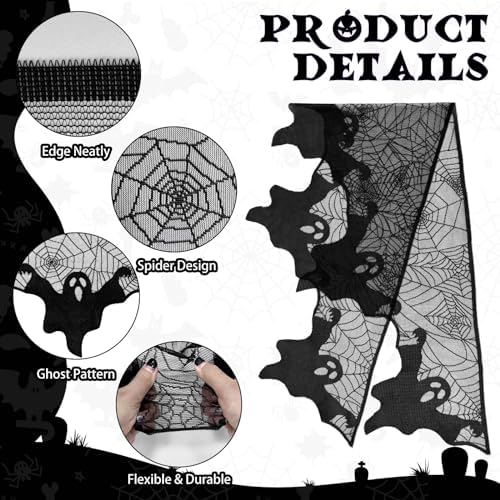 AerWo Halloween Decorations Indoor Ghost Spiderweb Fireplace Mantel Scarf