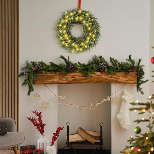 Norfolk Pine Christmas Wreath for Front Door Decoration, 2 Pack