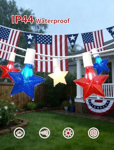 25FT Red White and Blue LED Star Lights