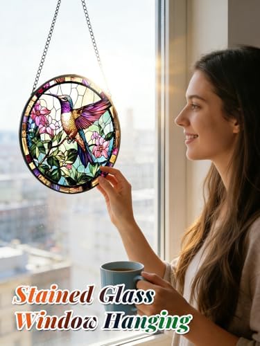 Hummingbird Stained Glass Suncatcher Window Hanging Flowers Gifts for Mom