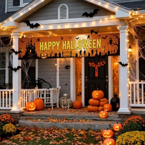 Happy Halloween Banner Outside Halloween Decorations Yard Party Porch Sign