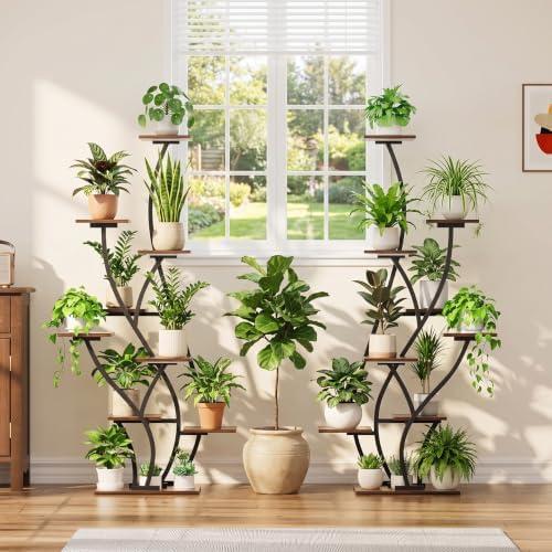 Plant Stand Indoor with Grow Light - 2 Pack Lighted Large Plant Shelf Tall