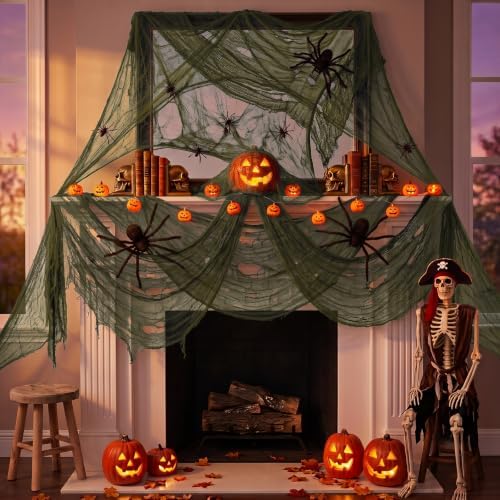 Halloween Creepy Cloth Giant (80 x 400 in.) Scary Gauze Cloth Spooky Halloween Decorations Party Supplies Decor Outdoor Yard Home Wall Haunted House Doorways Patio Garden Green