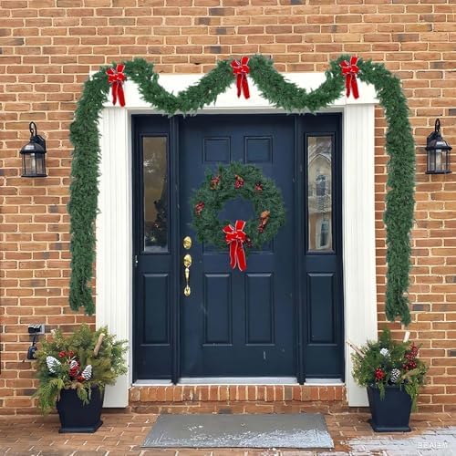 Hananona 9 FT Christmas Garland, 2 Pcs Real Touch Cedar Garlands