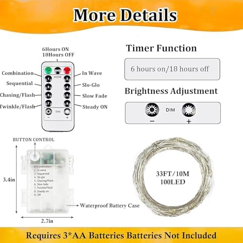 4 Pack Fairy Lights Battery Operated Twinkle String Light Remote Warm White