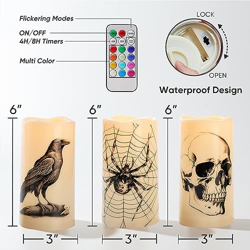 Homemory Halloween Waterproof Flameless LED Pillar Candle with Timer Remote