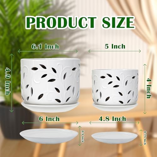 BUYMAX 5&6in Ceramic Orchid Pots with Holes&Saucers Root Care Planter
