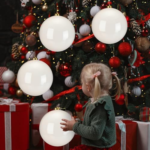 Zubebe 8" 4 Pcs Large Christmas Ornaments Ball, White