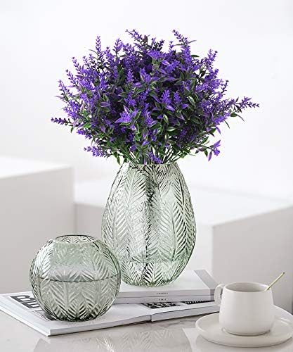 RECUTMS Artificial Greenery Lavender Fake Shrubs Flowers 8 Pcs UV Resistant