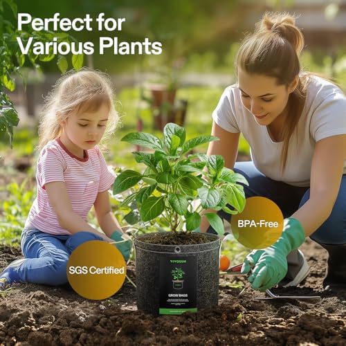 VIVOSUN 10-Pack 3 Gallon Grow Bags, 500G Thick Nonwoven Fabric Pots with Strap Handles, Multi-Purpose Rings, for Low