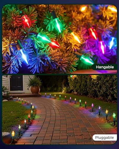 Christmas Pathway Lights Outdoor,51.4 Ft C9 Lights with 40 Multicolor Bulbs
