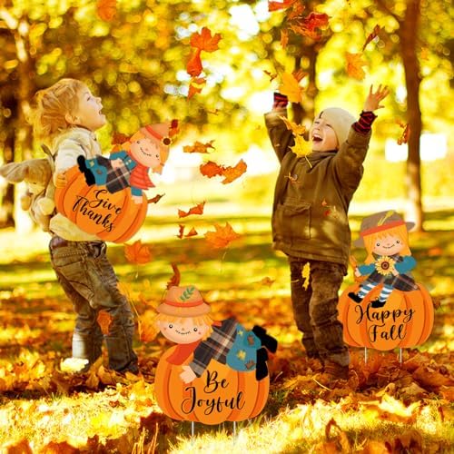 3Pcs Fall Yard Signs Decorations Thanksgiving Pumpkin Yard Stakes Outdoor