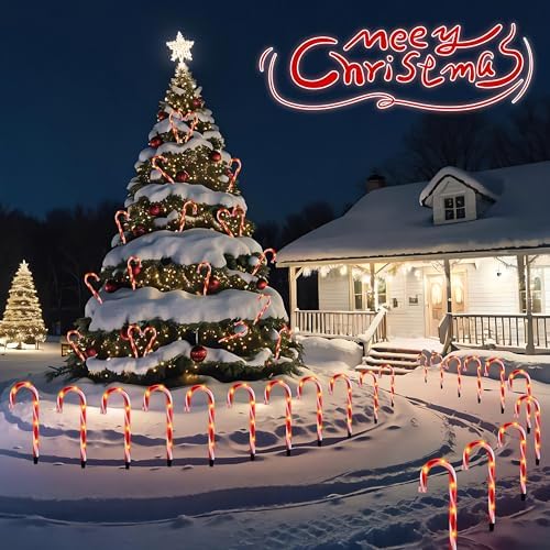 10" Candy Cane Pathway Lights, 10-Pack Christmas Stake Lights for Outdoor