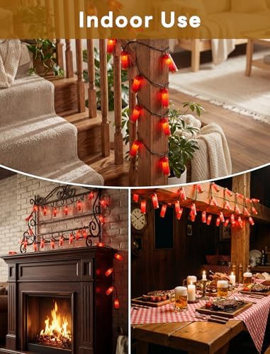 Oviejo 8.5Ft Shotgun Light String, Christmas LED Light String with 10 Red Bullet Lights for Outdoor Mexican Party Graduation Celebration Patio Bedroom Decor, Green Wire