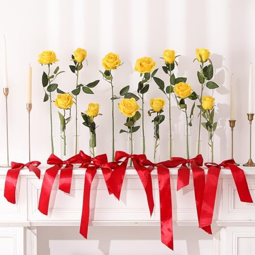 Yellow Fake Roses Artificial Flowers - 10 Pcs Fake Artificial Roses Silk Flowers with Stems for Home Wedding Hotel Office Centerpiece Decor