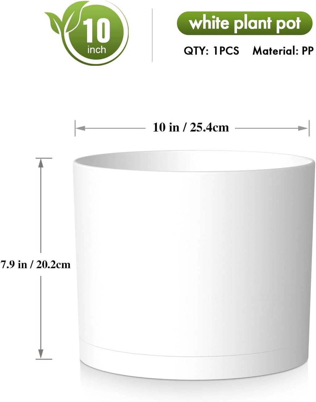 10 Inch Round Plastic Plant Pot with Drainage Holes and Saucer, Wide Flower Pots for Indoor & Outdoor Plants– 7.9" Tall
