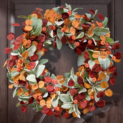 22'' Fall Wreaths for Front Door, Autumn Door Wreath with Eucalyptus Leave