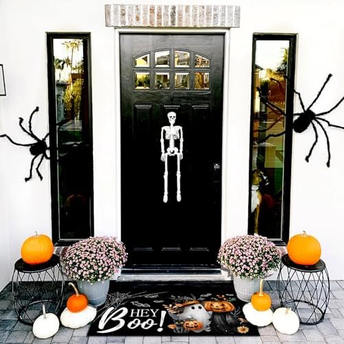 Halloween Door Mat Hey Boo Welcome Mat Scary Entry Rug 17x29 Inch
