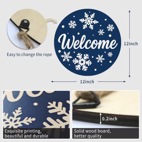 Winter Welcome Door Sign for Front Door,Wooden Snowflake Home Decor