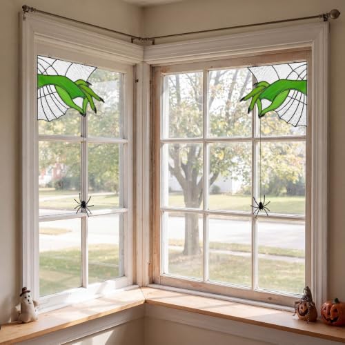 Junkin 1 Pair Halloween Stained Glass Window Door Corner Panel, 9 x 9 in